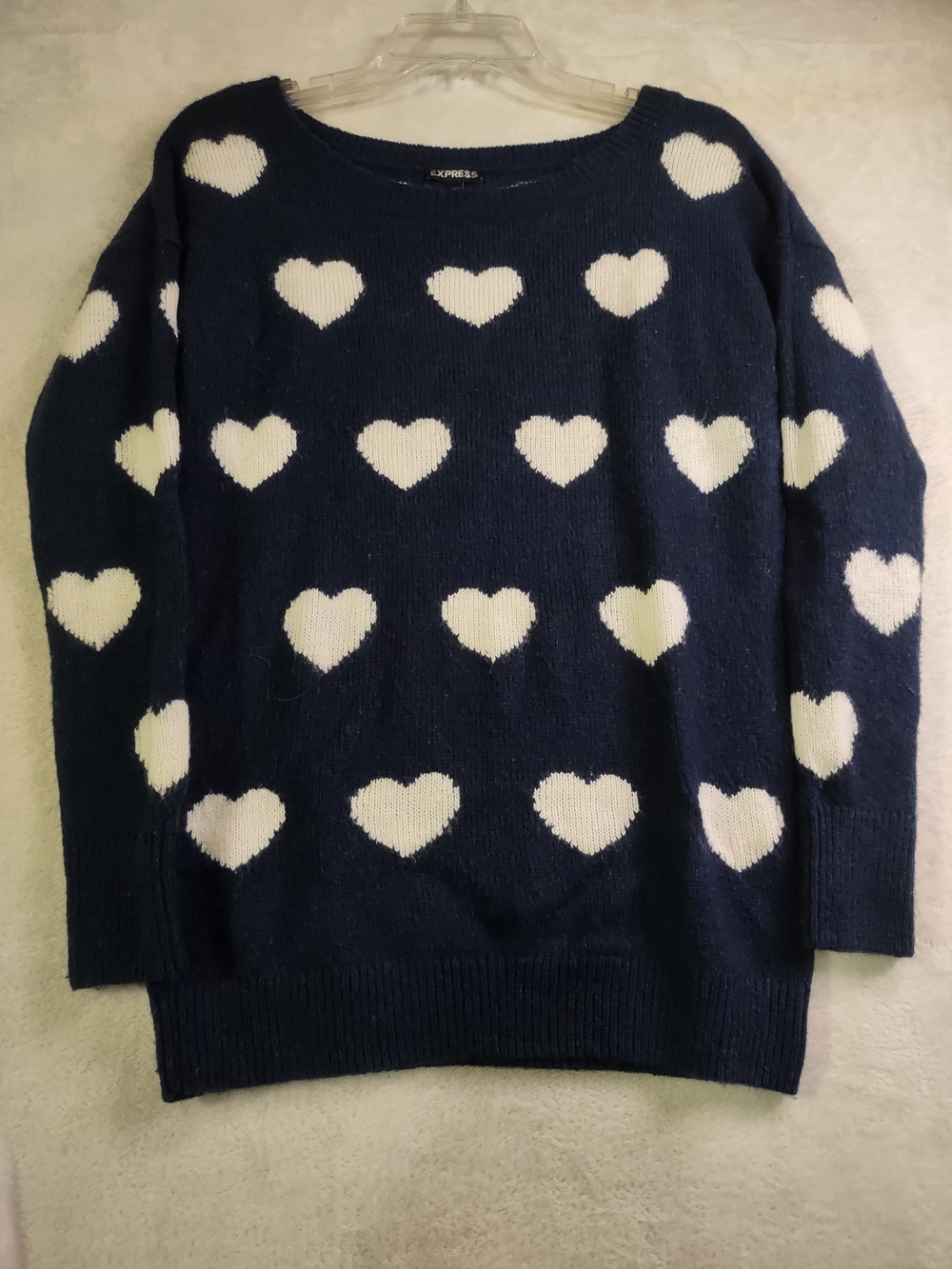 Express Navy Sweater with White Heart Pattern